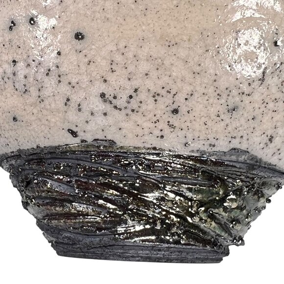 Raku Pottery Fish Vase Teal Black Glazed Textured Iridescent Artistic Signed - Picture 8 of 12